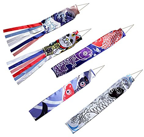 YARNOW 5Pcs Koinobori Kit - Manche à Air Vent Poisson, IdéAl pour DéCoration De FêTe Et ÉVéNements