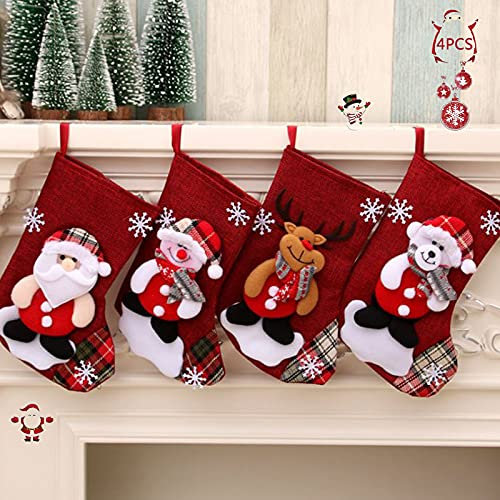 Nikolausstiefel,4 Stück Weihnachtsstrumpf Personalisiert,Weihnachtssocken zum Aufhängen,Weihnachtsstrumpf Set,23cm*16cm,Modisch,für Weihnachtsbäume,Betten,Türen(Alter Mann/Schneemann/Hirsch/Bär)