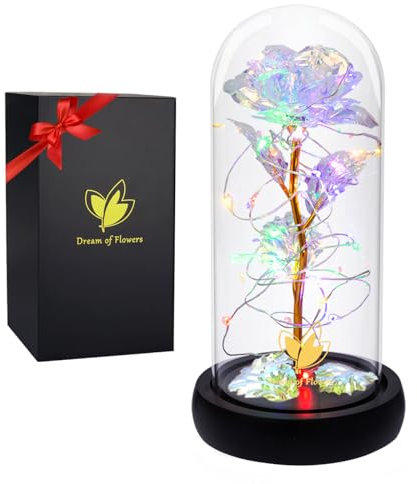 La Belle et la Bête, Rose éternelle, Fleur artificielle, Cadeau unique, Saint Valentin, Thanksgiving, Anniversaire de fille, Galaxy Rose, Meilleur cadeau pour elle, Petite amie, Femme (argenté)