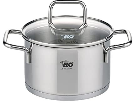 ELO 7241226 - Olla de Acero Inoxidable para Inducción Con Tapa de Cristal, 12 cm