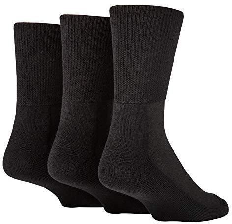IOMI - 3 Pairs Mens Extra Wide Loose Top Comfort Thick Cushioned Cotton Diabetic Work Socks (UK, Numeric, 4, 8, Regular, Regular, Black)
