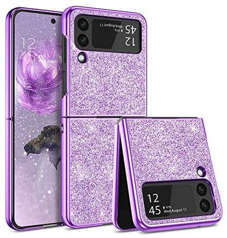 YINLAI Samsung Galaxy Z Flip 4 Case Glitter Shiny Sparkly Slim Shockproof Hybrid Covers Drop Protection Girly Women Phone Case for Samsung Galaxy Z Flip 4 5G,Purple