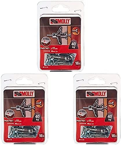 Molly M11110-XJ Chevilles métalliques à expansion avec vis M5 Ø11mm, 5 x 36 mm, Gris, Set de 16 Pièces, Paquet de 3