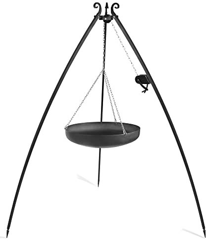 gartendekoparadies.de Barbecue pivotant avec trépied Hauteur 200 cm avec poêle wok et manivelle en acier naturel (Poêle wok Ø 60 cm)