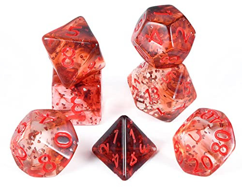 FLASHOWL Transparente kristallfarbene Bandwürfel D20 Würfel Dungeons and Dragons Würfelspiele Tischwürfel Polyhedral Roll Play W20 Dice DND RPG MTG Polyhedral Dice (7 Stück Rot)