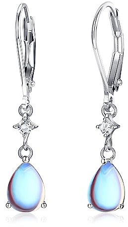 Adramata Damen Ohrringe Silber 925 Hängend - Zierliche Mondstein Ohrhänger - Modische Ohrringe Mit Anhänger - Geschenke für Frauen