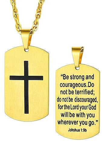 Bestyle Kruzifix Kette Dog Tag Halskette Herren Militär Police Kette Erkennungsmarke Kreuz Gebet Anhänger aus Edelstahl religiöser Modeschmuck für Frauen Jungen Gold