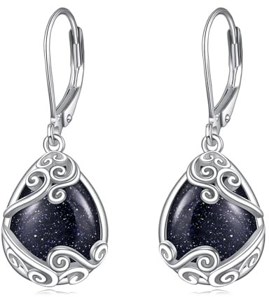 Mondstein Ohrringe für Damen 925 Sterling Silber Filigran Mondstein Tropfen Ohrringe Leverback Schmuck Geschenke (R-Blauer Sandstein)