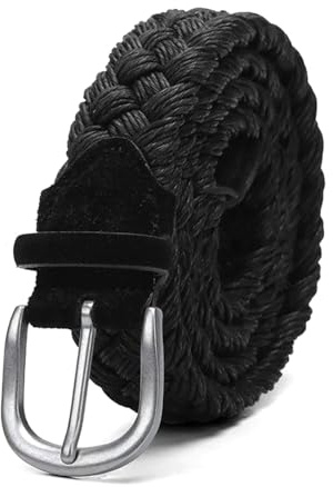 Cintura da uomo in maglia di pelle scamosciata con cinturino intrecciato in corda di cera senza fori Cintura in tessuto Cintura jeans casual, Nero, 100cm