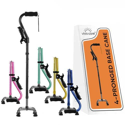 VIVA CARE Gehstock mit 4 Zinken & extra Griff - Verstellbar, Balance & Stabilität für Senioren und Verletzte [Rosa]