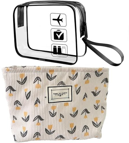 2pcs Mode Trousse Cosmétique,Makeup Bag Trousse Maquillage avec Poignée Sac Cosmétique de Stockage Étanche Portable Trousse de Rangement Toilette Femme Grande imperméable Voyage Trousse de Maquillage