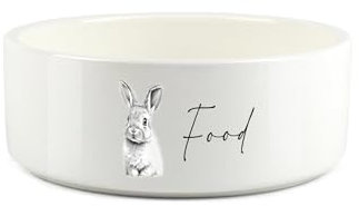 Rabbit Pet Bowl - Black & White Portrait Small Ceramic Food Bowl - White Food Dish For Rabbits