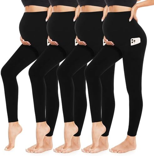 4 Pack Women’s Maternity Leggings with Pockets Over The Belly Bands for Pregnant Women Black Maternity Joggers Licras Deportivas De Mujer Athletic Summer Autumn Spring Wear Apparel Clothings