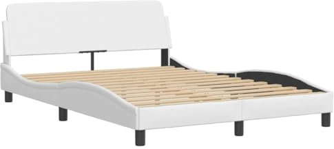 vidaXL Bettgestell Dover, Bett mit Lattenrost, Bettrahmen in Wellenform, Doppelbett Polsterbett Schlafzimmerbett, Weiß 120x200cm Kunstleder