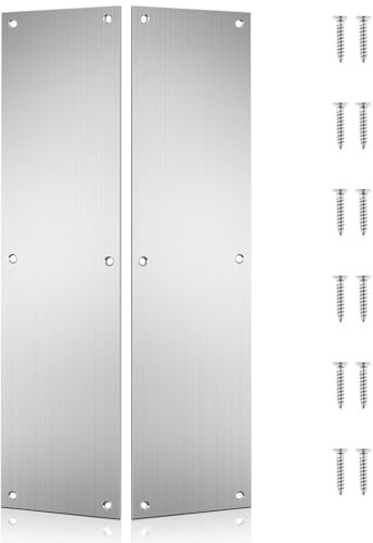 Haiabei 2 Pcs Push Door Plate 15x3.5 Stainless Steel Door Push Plate Door Kick Plate,Brushed Doorplate Door Proection Metal Plate with 12 Screws for Door Interior Exterior(Silver)