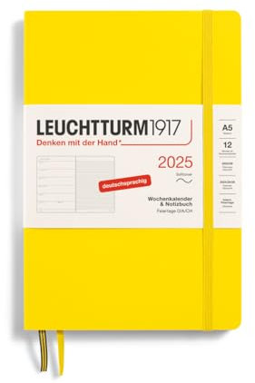 LEUCHTTURM1917 370511 Wochenkalender & Notizbuch Medium (A5) 2025, Softcover, Zitrone, Deutsch