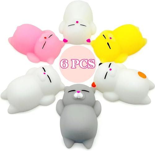 Mochi Squishy Spielzeug Set, Squeeze Toy 6 Stück Mini Fidget Toys Squishies Kawaii Tier Anti Stress Spielzeug, Stressabbau Spielzeug Mitgebsel Kindergeburtstag für Kinder Erwachsene