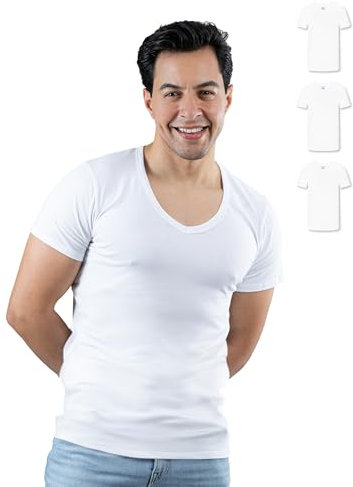 SKIPPER Lot de 3 Stretch T Shirt Homme Col V Profond I Maillot de Corps Blanc I Tricot de Corps 95% Coton 5% Élasthanne I sous Chemise Manches Courtes I Label Oeko-TEX® I XL