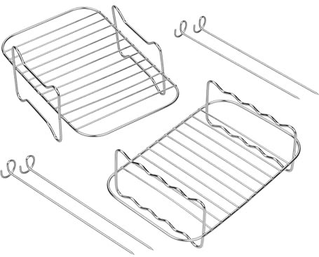 Tala Stainless Steel 2 Tier Air Fryer Rack with 4 Skewers, 20 x 13 x 11 cm, Multipurpose Cooking Accessory for Air Frying, Grilling, and Roasting, Durable and Easy to Clean, Grey