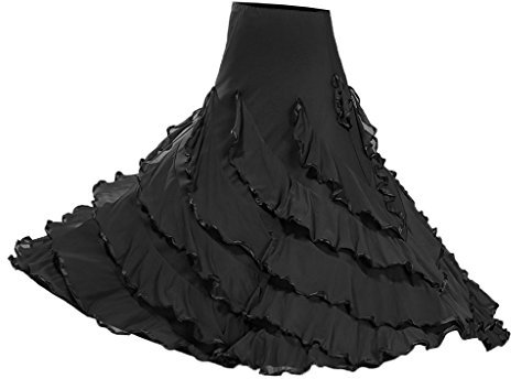 Perfeclan Frauen Spanischer Flamenco Bauchtanz Rock Performance Weibliches Mädchen, Stil 2 Schwarz, wie beschrieben