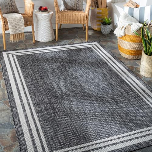 Livabliss Colos Indoor Outdoor Rug - Large Boho Rugs for Living Room 130x180 cm Dining, Kitchen Carpet, Patterned Neutral and Coloured Rugs, Waterproof, Stain Durable - Charcoal and Cream