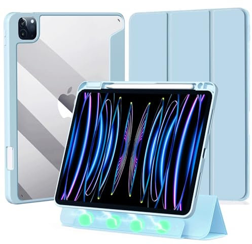 Tasnme Detachable Case for iPad Pro 12.9-inch (6th/5th/4th/3rd Generation, 2022/2021/2020/2018), Removable Magnetic Smart Cover, Transparent PC Hard Back with Pencil Holder, Auto Wake/Sleep (Blue)