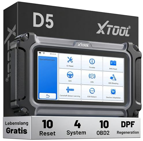 XTOOL D5 OBD2 Diagnosegerät Auto, KFZ Auslesegerät für 99% Fahrzeuge, 4 Systeme Motor ABS SRS Getriebe, 10+ Resets DPF GPF Öl EPB SAS BMS, Auto Diagnosegerät WiFi Free Update, CAN FD AutoVIN