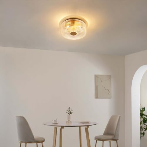 Kosilum – Kleine Deckenleuchte, goldfarben, 30 cm, mit strukturiertem Glas – Licht warmweiß Beleuchtung für Wohnzimmer Schlafzimmer Küche Flur – 3 x max. 40 W – E27 – IP20