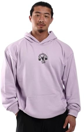 MUSCLE GYM Herren Retro Oversized Hoodie - Schwerer 340 g/m², maßgeschneiderter Pullover, ideal für Fitnessstudio, Fitness & Freizeitkleidung | Muscle Works Hoodie, Flieder, XL