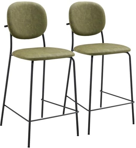 Happy Garden 2er Set Barhocker Edmond aus grünem Kunstleder, Schaumstoffpolsterung, Schwarze Eisenbeine - Eine schicke Ergänzung für jeden Raum, sei es eine Bar oder eine Kücheninsel.