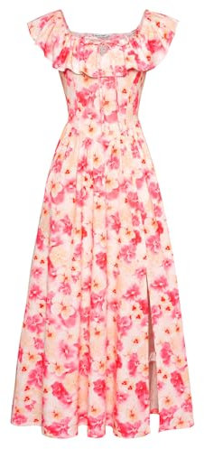 GRACE KARIN Women Dresses Summer Sleeveless Off Shoulder Tie Front Slit Casual Elegant Occasion Maxi Boho Dress CL0213-05/red Yellow Flowers L