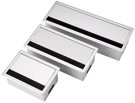 Passe Cable Etanche Prise de Port de sortie de couvercle de trou d'œillet de câble de fil rectangulaire de bureau de Table en alliage d'aluminium argenté avec brosse noire Kabeldurchführung(120x400mm)