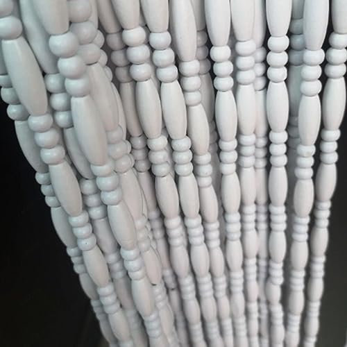 Holzperlenvorhänge für Schlafzimmer, Wohnzimmer, Trennwand, hängende Perlenvorhänge mit Retro-Dekorplatten, ideal für Balkon, Terrasse, Küche, Tür, Fliegengitter, mit weißer Farbe, B x H, 50 Stränge