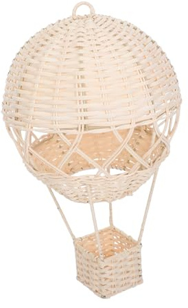 Heißluftballon Lampenschirm aus Rattan Beige, Handgeflochten | Kinderzimmer Deko, Wandhänger für Innenräume, Naturfarbener Stil mit Markanter Form