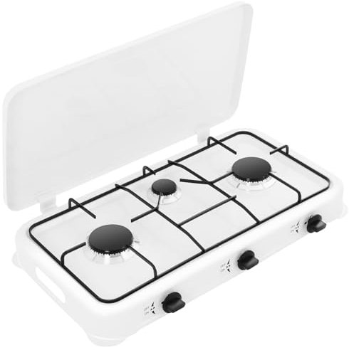 Fornello 3 fuochi a gas GPL con Bruciatore Doppia Corona da 7,2 kw per Uso Esterno Completo di 1,5 mt, di Tubo Gas - per Casa, Cucina, Campeggio, Giardino, Catering