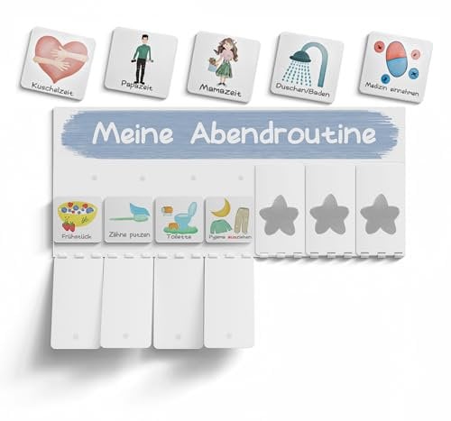 MEGA Tagesplaner für Kinder umklappbar, Abendroutine, Routine Planer Kinder, Aufgabenliste, Tagesablauf, 30 Kärtchen, Handmade, Laminiert, Deutsch