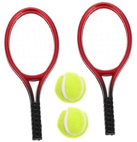 Warmhm 2 Sätze Mini-tennisschläger Miniatur-puppenhauszubehör Tennisschläger Tenniszubehör Tennis-tortenaufsatz Tennisverzierung Tennis-kuchendekorationen Tennisball-kostüm Plastik