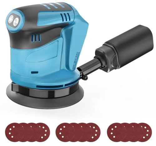 Orbital Sander Compatible with Makita 18V Battery, Cordless Random Orbital Sander with 12Pcs Sandpapers & Collection Bag, 360°Rotating Sanding Base Plate, for Sanding, Polishing (Battery not included)