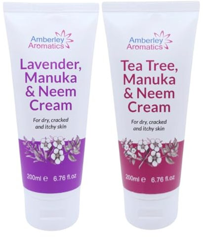 Tea Tree, Manuka, Neem & Lavender, Manuka,Neem Cream-Moisturising 200ml Two Pack Nourishing, for Dry, Chapped & Cracked Skin, Eczema, Psoriasis, Anti-fungal, Antiseptic, Anti-Itch, Jock Itch
