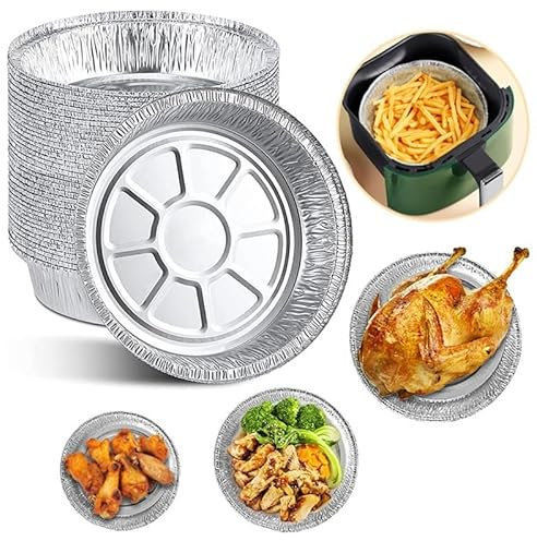40pcs Disposable Round Aluminum Foil Baking Trays, Reusable Food Grade Aluminum Foil for Air Fryer Baking, Oven and Storage (7 inches)