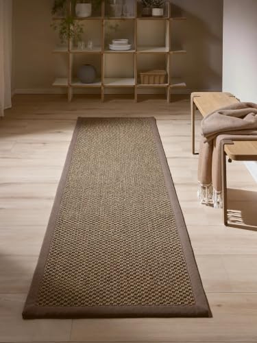 benuta Pure Sisalteppich Greta - Grau 70x240 cm - 100% Sisal - Läufer & im Style: Bordüre, Uni, Natural Living, Scandi Living - Pflegeleicht für Wohnzimmer Schlafzimmer