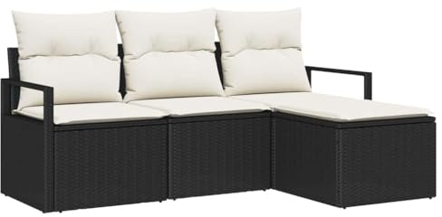 vidaXL Garten-Sofa-Set 4 pcs Schwarz Poly Rattan, Flexibles Outdoor-Sofa-Set, modulare Lounge, einstellbare Füße, gemütliche Gartenmöbel.