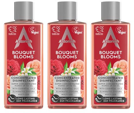 Astonish 3 in 1 Multi-Purpose Super Concentrated Disinfectant with Long Lasting Fragrance, Bouquet Blooms, 3 X 300ml.