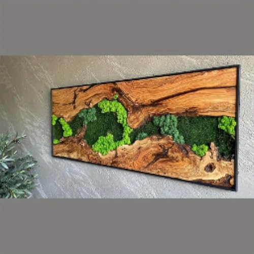 ZHUOYA Natürliche Holzmaserung, Moos-Landschaftsgestaltung, Leinwandbild, Wandkunst-Poster, Schlafzimmer-Raumdekoration, moderne Wohnkultur, 40 x 80 cm, Innenrahmen
