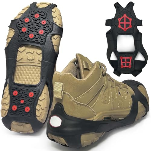 Verbesserte Mode Antirutsch Schuhspikes Schuhkrallen Steigeisen mit fluoreszierender für Grödeln Wander Joggen im Winter Damen Und Herren(