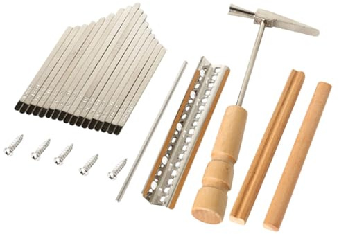 Kalimba 17 Tasten Ersatzteilset Zubehör Selbstgemacht | Metall und Holz, Lernanleitung, Stimmhammer, für Einsteiger und Selbstgemacht Instrumentenbau, 1 Satz