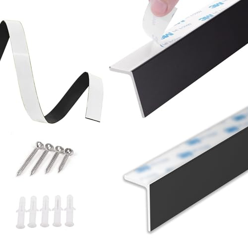 Rollo mit führungsschiene Set mit 2 Selbstklebenden Lichtundurchlässigkeitsstreifen, L-förmige Fenster-Lichtspaltverbinder, 100% Verdunkelung, Seitenschiene für Jalousien(Black,60cm/23.6in)