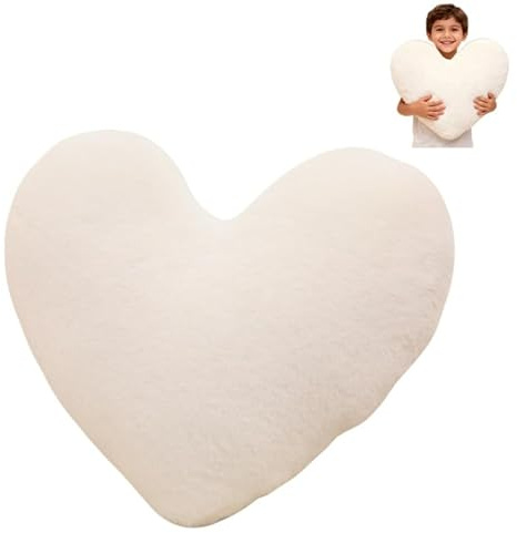 Herzkissen, Herz Kissen Kinderzimmer Decor, Dekokissen Kopfkissen, Kuschelkissen Kinder Herzform Dekokissen Kopfkissen Kissen Zierkissen für Mädchen Jungen Zuhause Schlafzimmer Deko (Weiß, 40 CM)