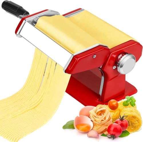 Nudelmaschine Pasta Maker, Aluminiumlegierung Pastamaschine mit 9 Einstellbaren Stärkeeinstellungen und 2 Schneidern, Nudelmaschine Manuell für Nudeln, Spaghetti, Fettuccine, Lasagna, Silber