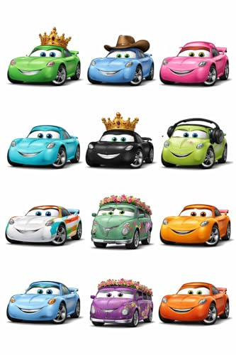 DTF Heat Transfer Stickers, Cartoon Race Car Design with Colorful Paint Splash, 7x7 Inch, Iron On Transfers for T-Shirts, Bags, Pillows, DIY Clothing Crafts, Pack of 6